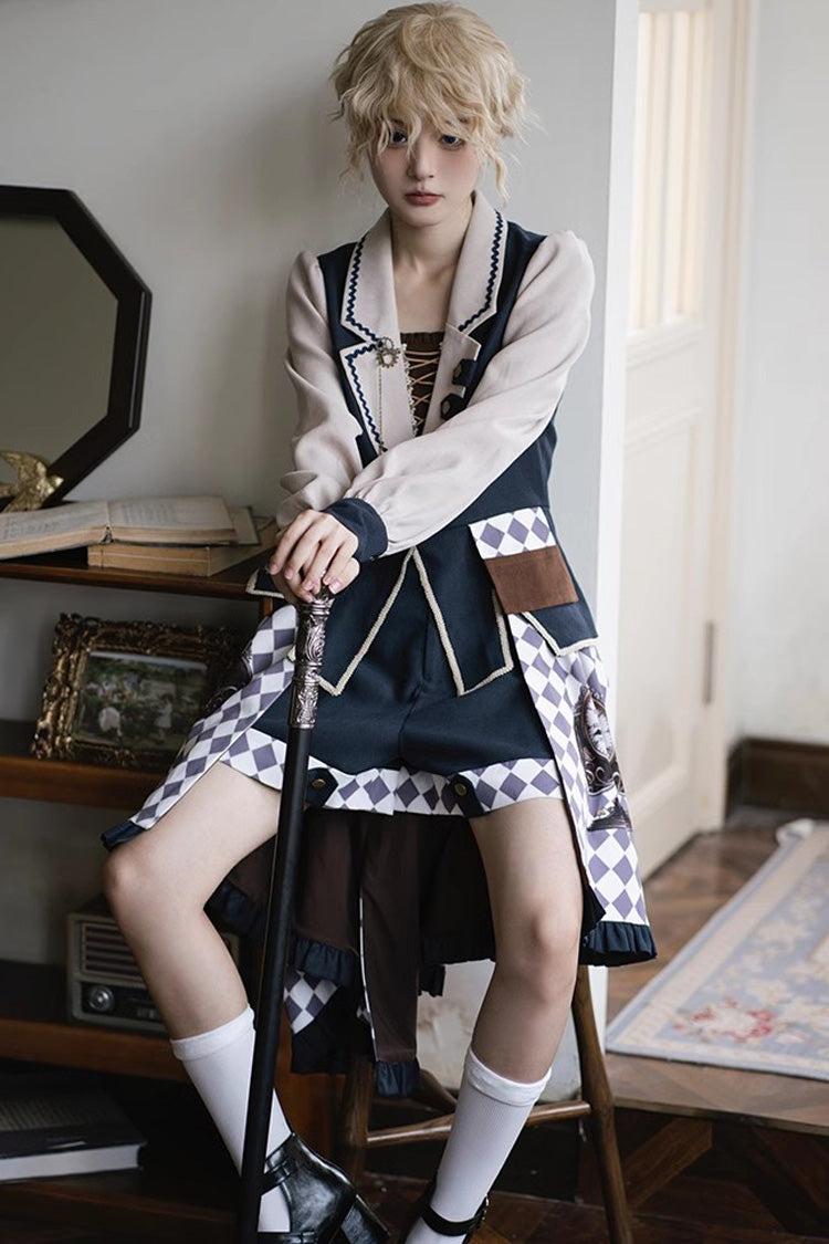 Multi-Color Time Traveler Embroidery Print Punk Ouji Fashion Lolita Set