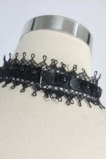 White Lace Jacquard Jewel Pins Men's Gothic Tie
