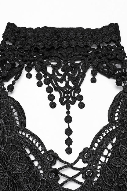 Black V Collar Embroidery Lace Lace-Up Women's Gothic Blouse