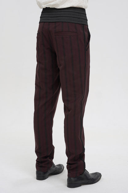 Red Retro Mid High Waist Micro Elastic Striped Woven Stitching Three Dimensional Jacquard Men's Gothic Trousers