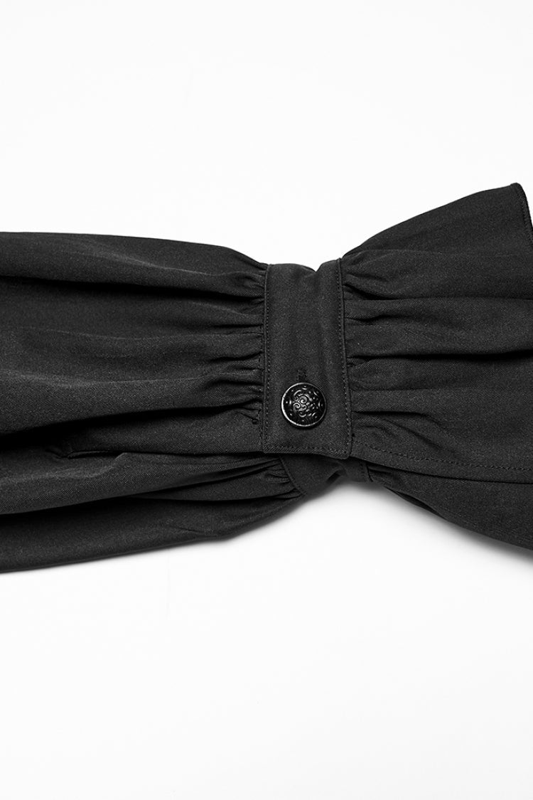 Black Stand Collar Long Sleeves Ruffle Embroidery Pleated Men's Gothic Blouse