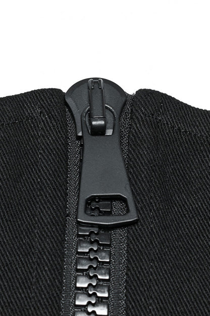 Black Stitching Mesh Zipper Women's Punk Underbust Corset