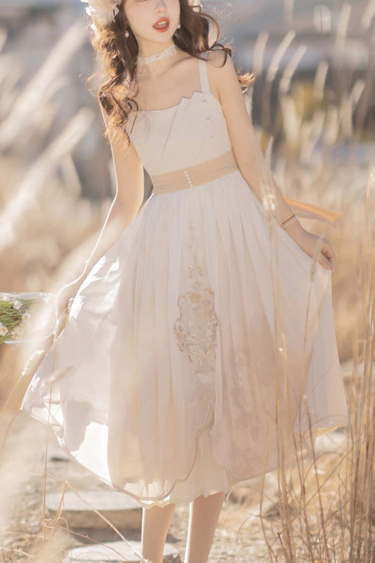 White Chinese Style Bronzing Flower Embroidery Sweet Lolita Jsk Dress