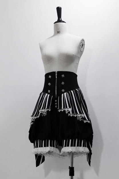 Black/White Wonderful Trick Stripe Print Lace Ouji Fashion Elegant Lolita Shorts