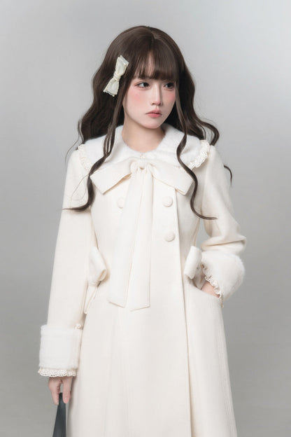 White [First Snow] Doll Collar Long Sleeves Bow Sweet Lolita Coat