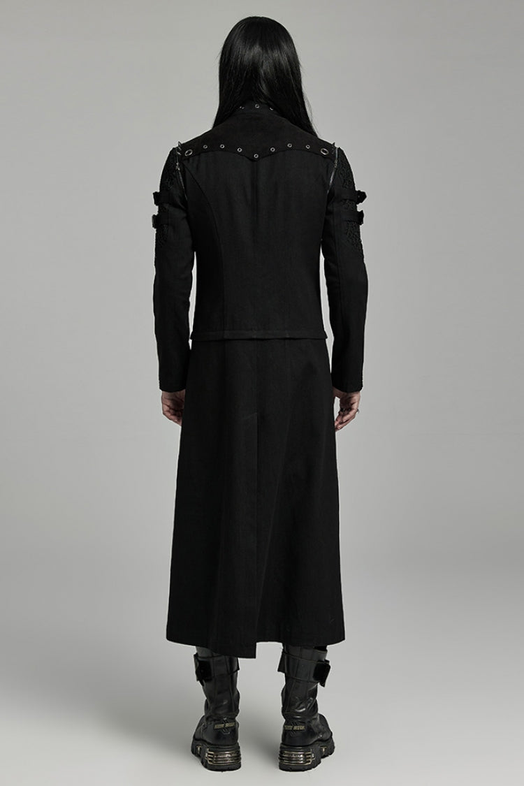 Black Stand Collar Detachable Versatile Men's Punk Coat