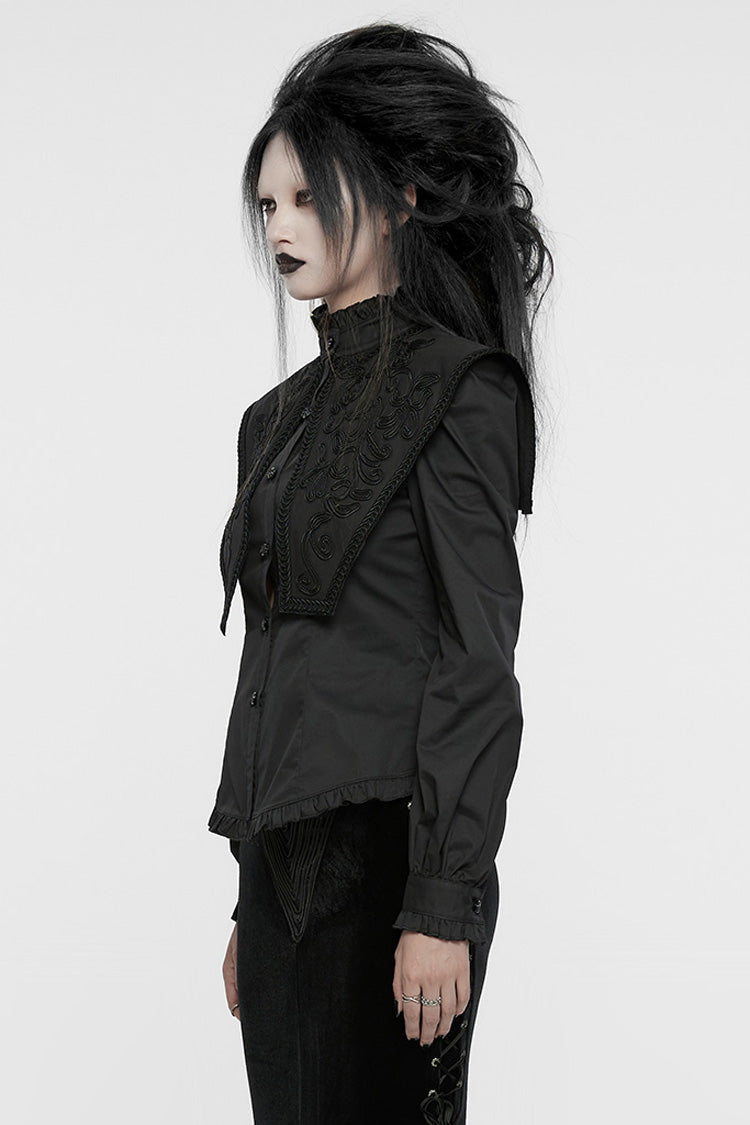 Black Stand Collar Ruffle Lace-Up Women's Gothic Blouse