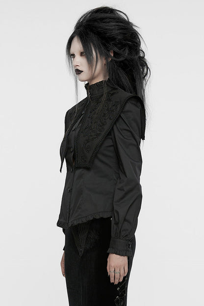 Black Stand Collar Ruffle Lace-Up Women's Gothic Blouse