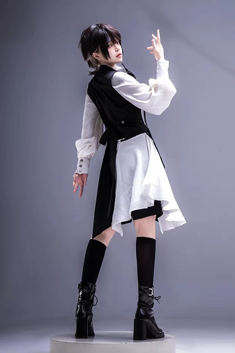 Black/White [Black Tea Concerto] Bow Asymmetric Ouji Fashion Gothic Prince Lolita Vest Top Shorts Set