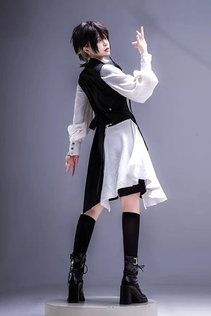 Black/White [Black Tea Concerto] Bow Asymmetric Ouji Fashion Gothic Prince Lolita Vest Top Shorts Set
