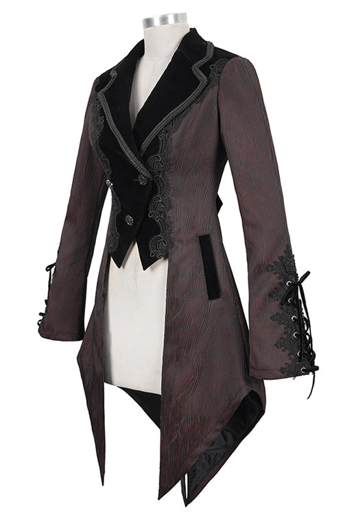 Red And Black Wavy Stripes Jacquard Long Fake Two Pieces Womens Gothic Coat