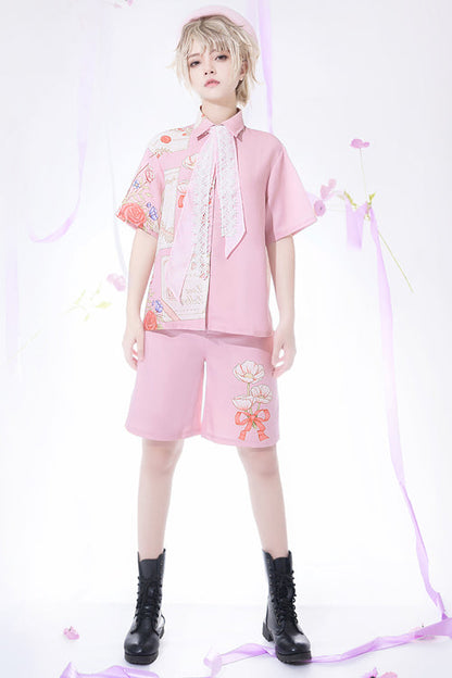 Pink Romance Print Straight loose Ouji Lolita Shorts