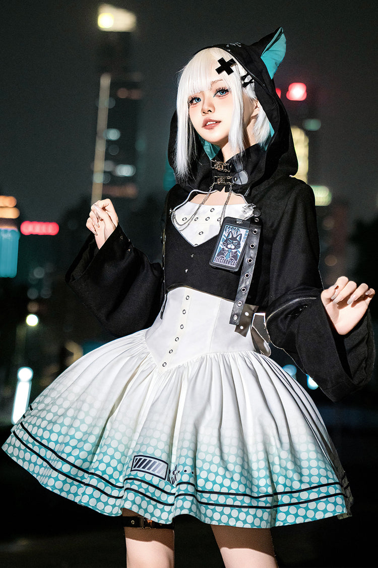 Black/White [Electronic Cat] Print Future Suit Gothic Cool Lolita Dress