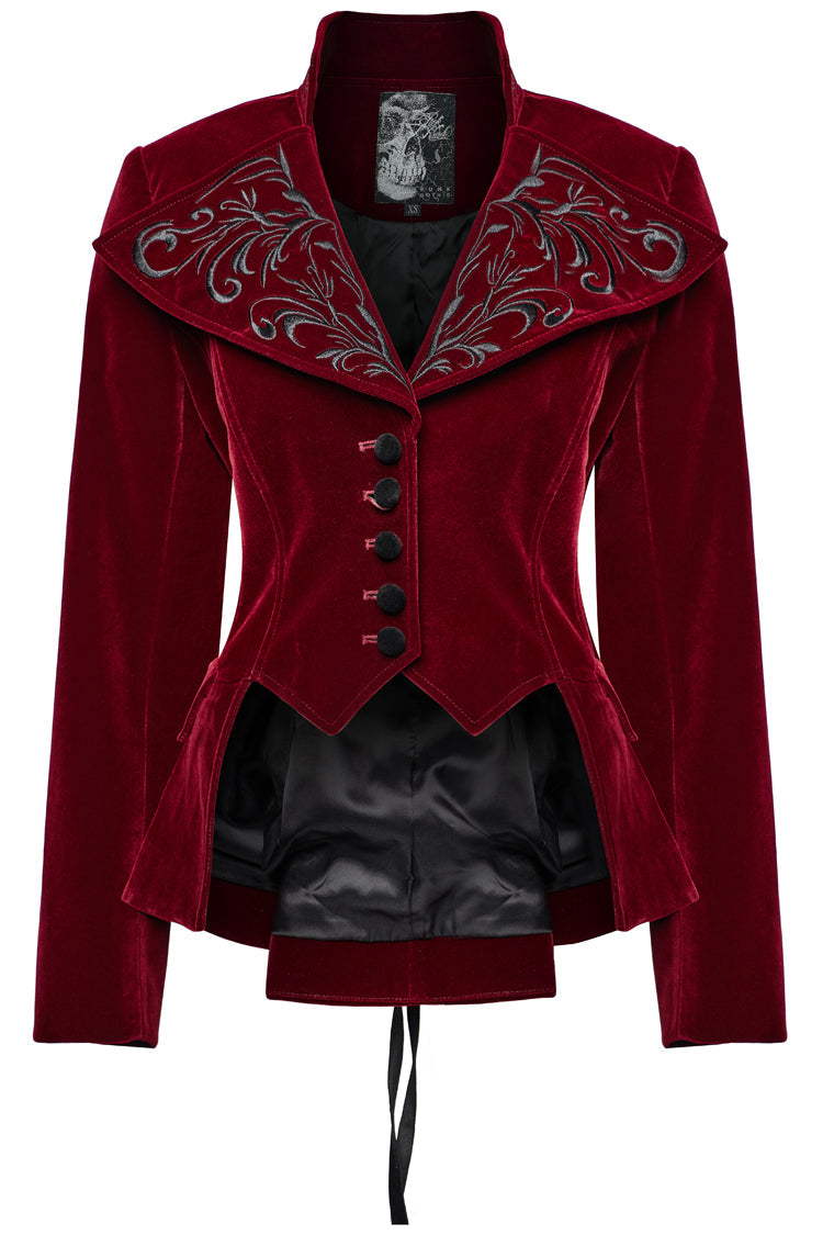 Red Swallow-tailed Velvet Long Sleeves Women's Gothic Jacket