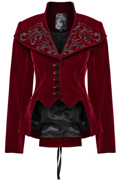 Red Swallow-tailed Velvet Long Sleeves Women's Gothic Jacket