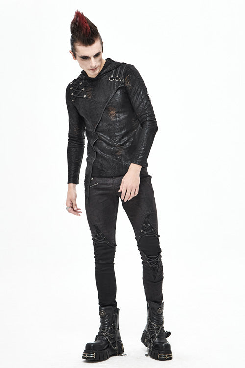 Black Punk Glued Fake Two Pieces Mens Pants