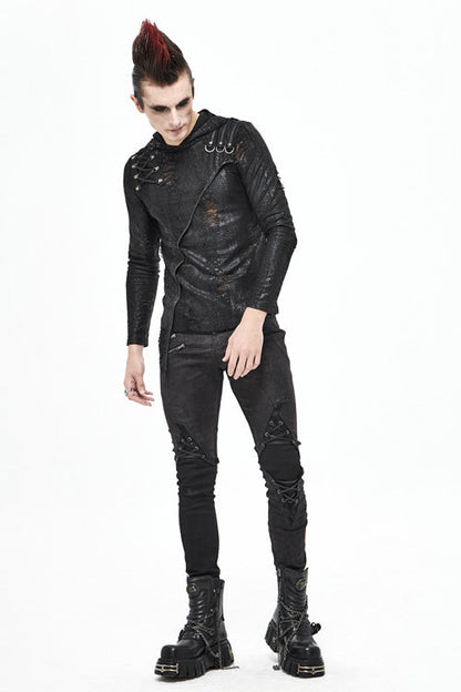 Black Punk Glued Fake Two Pieces Mens Pants