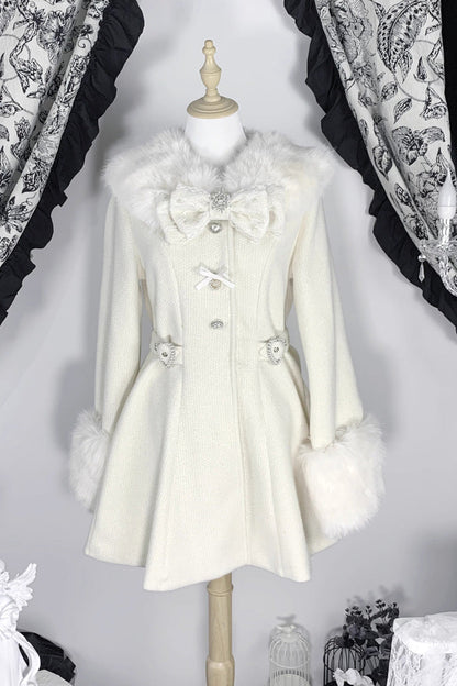 [Velvet Star Dream] Long Sleeves Bow Sweet Jirai Kei Japanese Overcoat 2 Colors