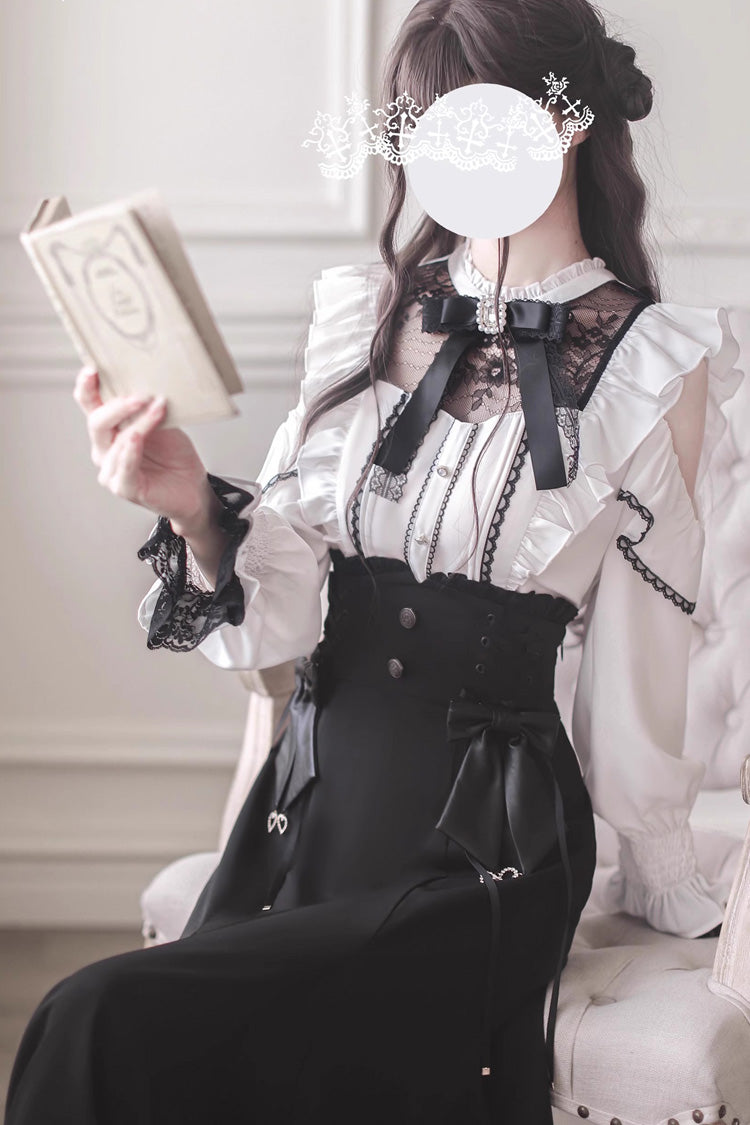 Black Ruffle Bowknot Slim Sweet Elegant Lolita Fishtail Skirt Dress