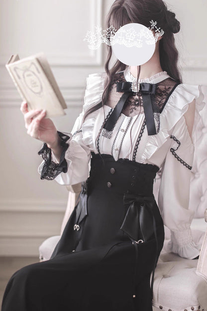 Black Ruffle Bowknot Slim Sweet Elegant Lolita Fishtail Skirt Dress