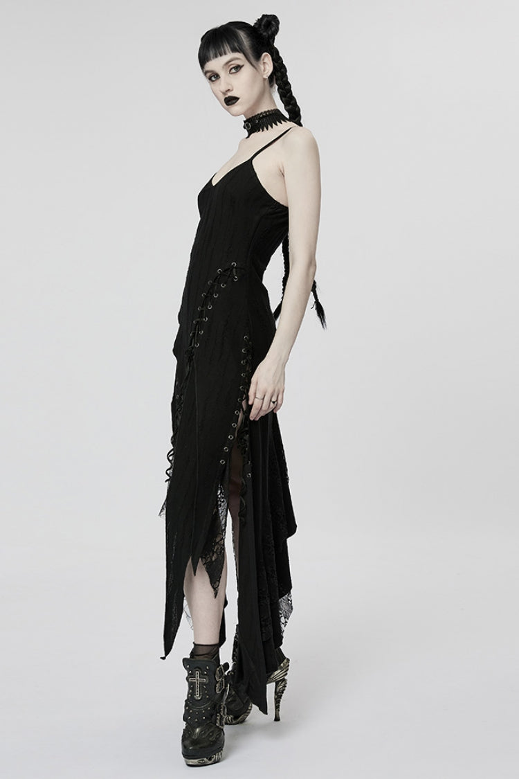Black Stitching Irregular Mesh Women's Punk Dress