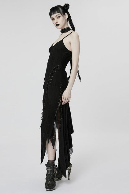 Black Stitching Irregular Mesh Women's Punk Dress