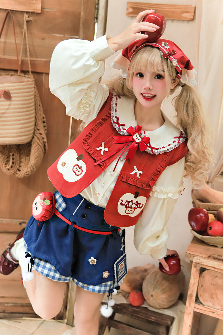 Multi-Color [Witch Gina] Long Sleeves Print Bowknot Ouji Sweet Lolita Vest Shorts Set