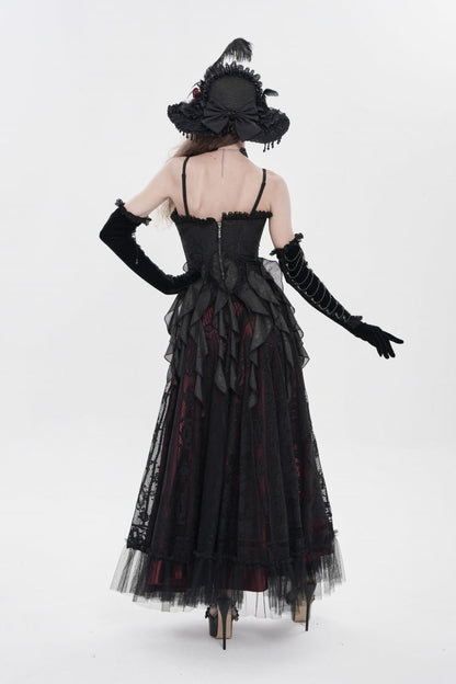 Black Ruffled Lace Lace-Up Slim Women's Gothic Overbust Corset