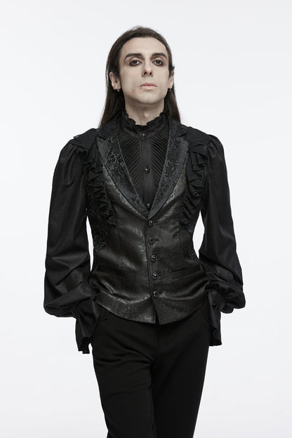 Black Sleeveless Buckle-up Ruffle Men's Gothic Vest