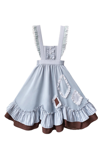 Blue [Magic Vocal Club] Sleeveless Print Ruffle Bowknot Sweet Alice College Style Elegant Lolita Jumper Dress