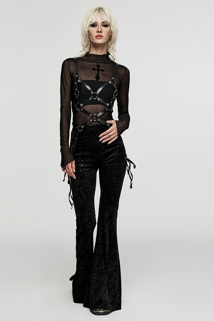 Black PU Leather Cross Metal Ring Buckle Women's Steampunk Body Harness