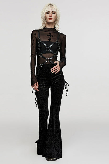Black PU Leather Cross Metal Ring Buckle Women's Steampunk Body Harness