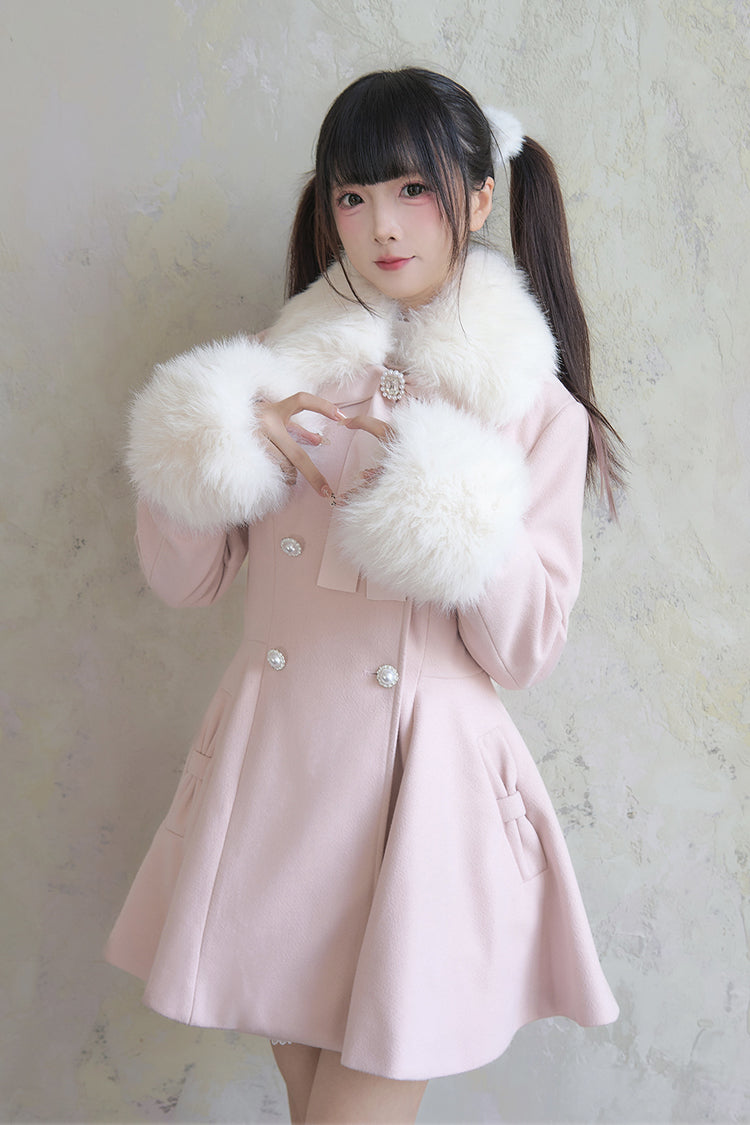 Pink Double-Breasted Long Sleeves Bowknot Japanese Sweet Lolita Coat