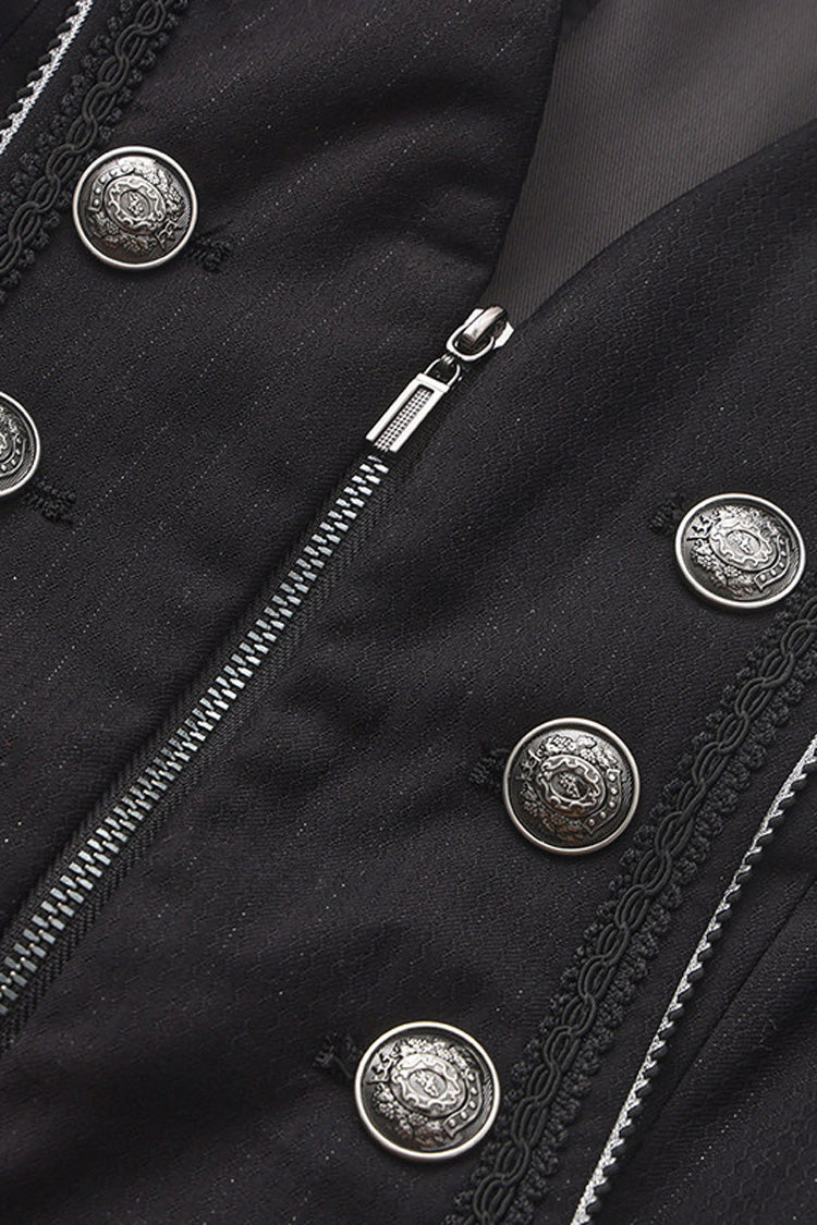 Black [The Mystery of Silence] Lapel Collar Sleeveless Open-Front Zippered Classic Vintage Elegant Prince Ouji Lolita Long Coat