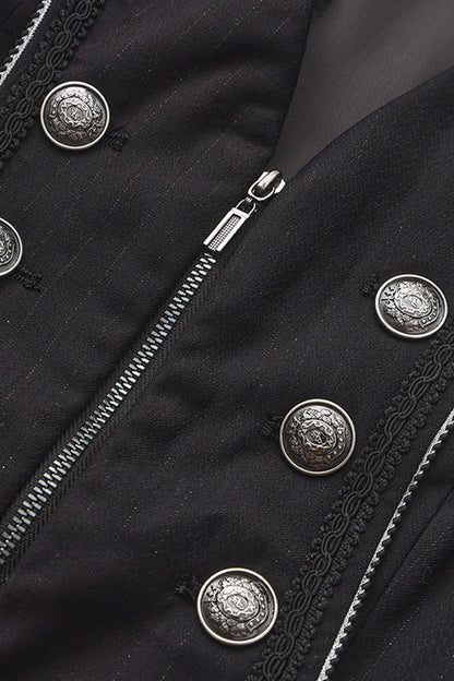Black [The Mystery of Silence] Lapel Collar Sleeveless Open-Front Zippered Classic Vintage Elegant Prince Ouji Lolita Long Coat