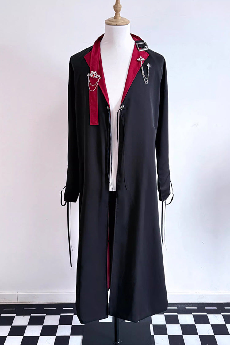 Black/Red [Night Sentinel] Long Sleeves Ouji Gothic Lolita Long Trench Coat