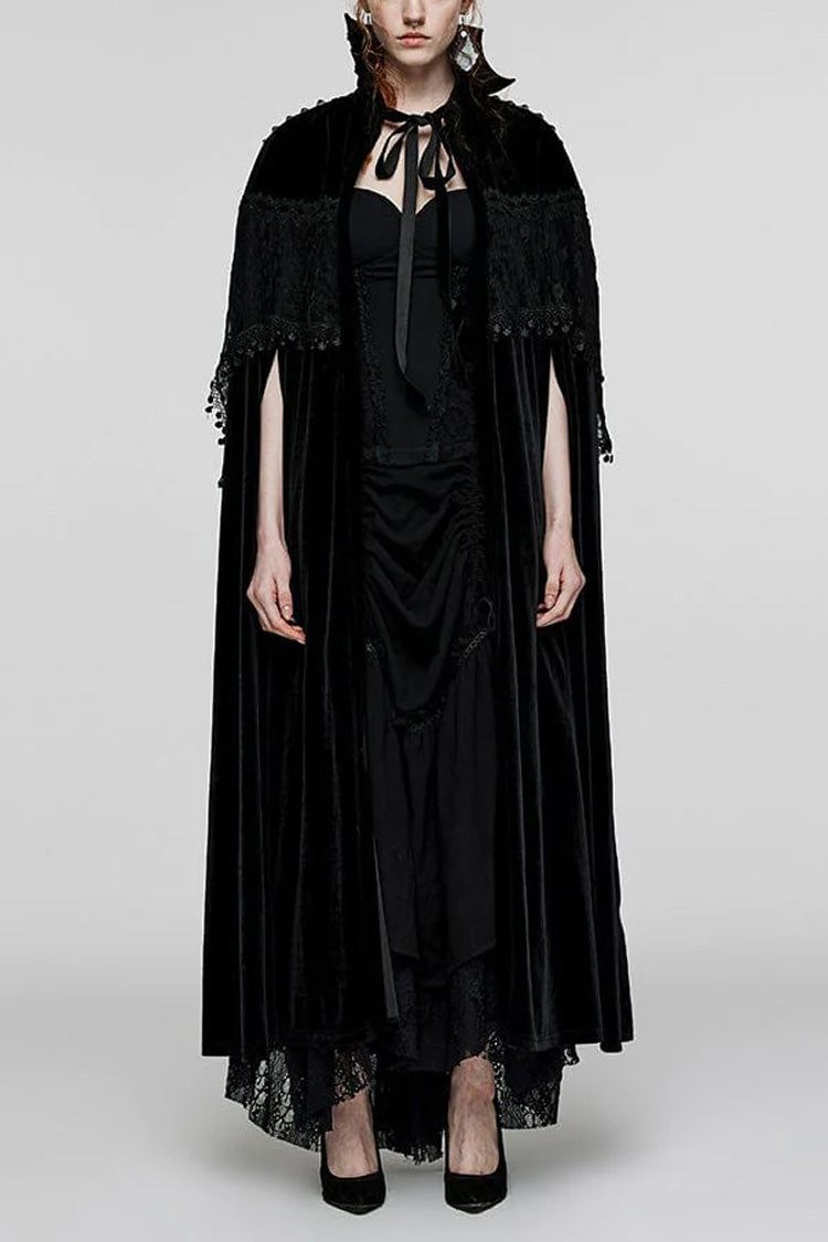 Black Bat Stand Collar Stitching Lace Nails Decorated Womens Gothic Cloak