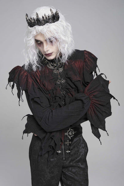 Black/Red Stand Collar Long Sleeves Ruffled Men's Gothic Plunging Shirt