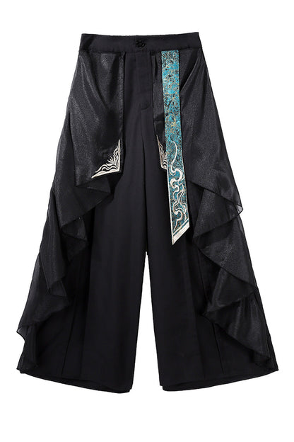 Black/Green Round Collar Long Sleeves Ruffle Embroidery Chinese Style Vintage Handsome Ouji Lolita Set