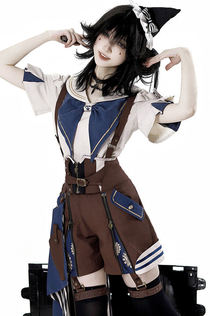 Brown [Inventor of Wonderful Equipment] Ouji Punk Cool Lolita Bib Shorts