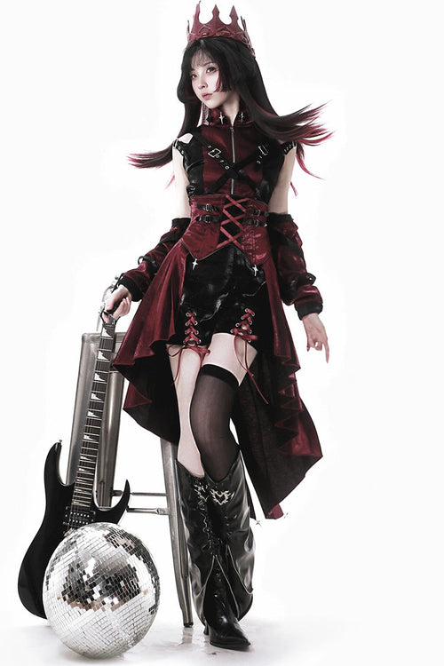 Black/Red [Chief Assassin] Lace-Up Gothic Ouji Lolita Set