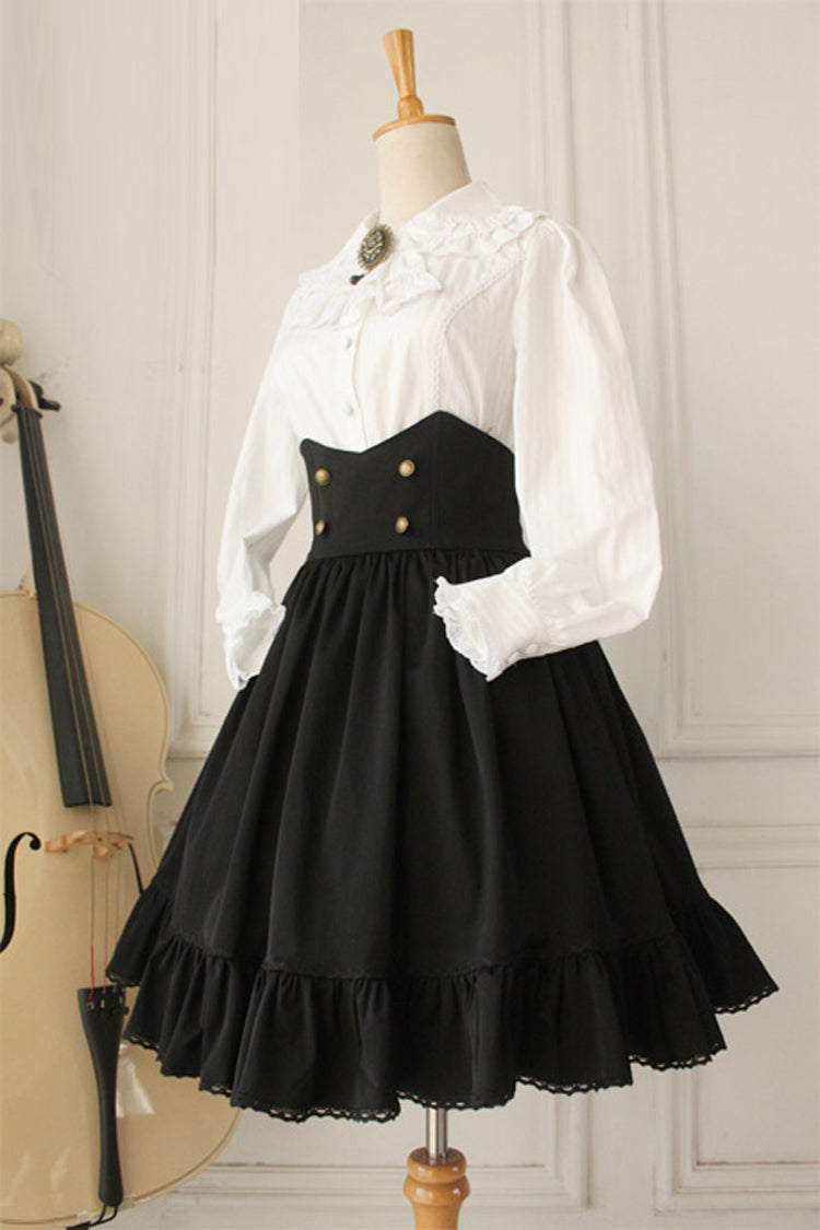 Black Vintage College Style High Waisted Fishbone Gothic Lolita Skirt Dress