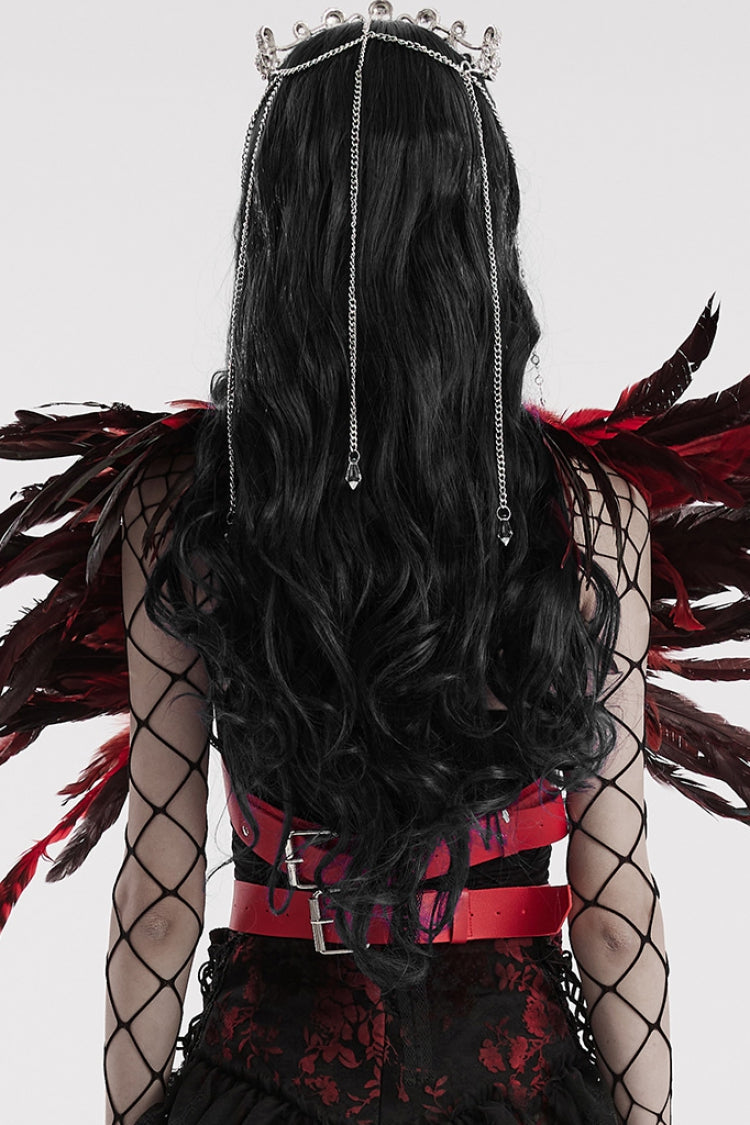 Black/Red Faux Feather Women's Gothic Shoulder Harness