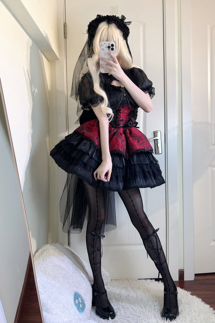 Black/Red Ancient Dream of the Dark Night Print Ruffle Gothic Lolita Jsk Dress