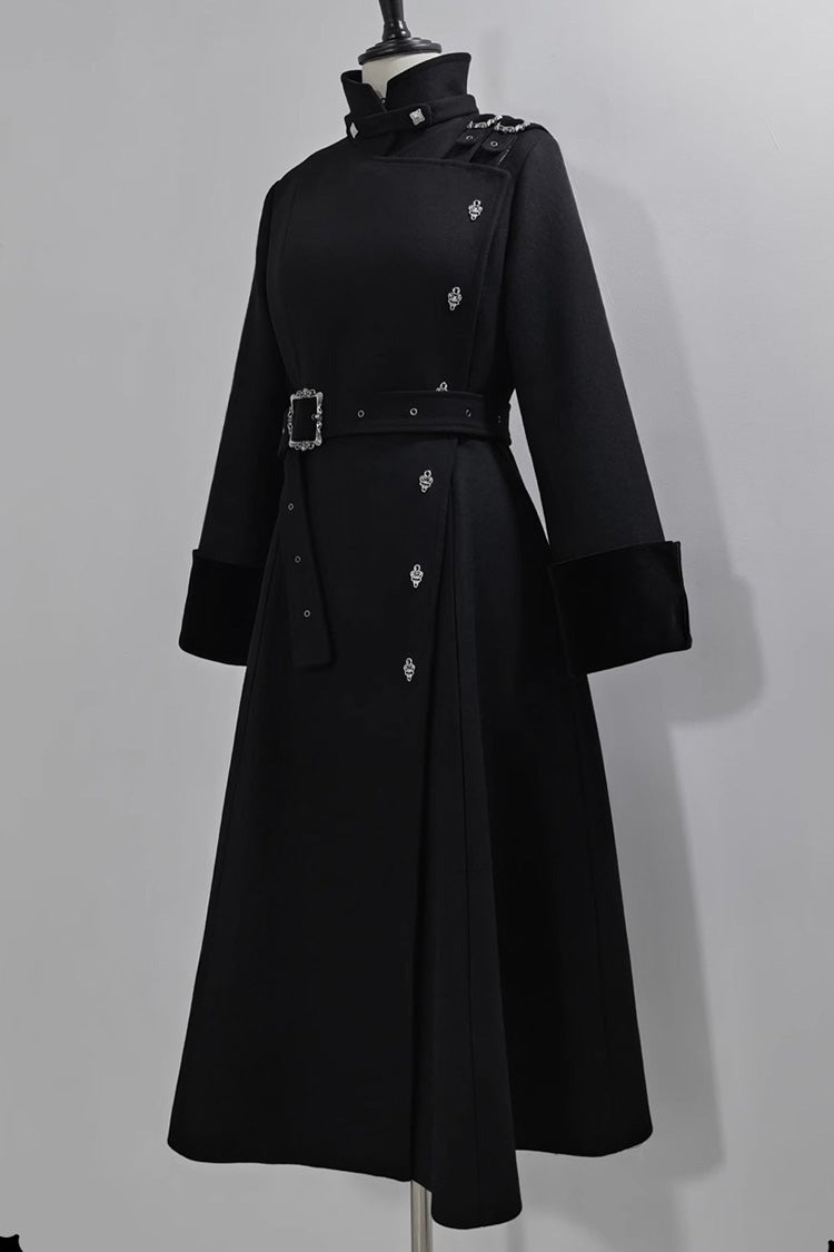 Black Stand Collar Long Sleeves Buckle Ouji Gothic Prince Handsome Lolita Coat