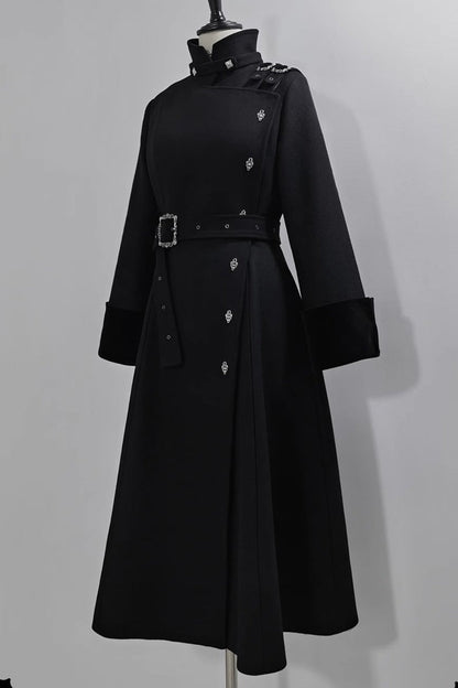 Black Stand Collar Long Sleeves Buckle Ouji Gothic Prince Handsome Lolita Coat