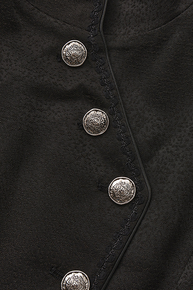Black [Eternal Gloom Portrait] Back Cross Stand Collar Asymmetric Vintage Elegant Prince Gorgeous Handsome Lolita Coat