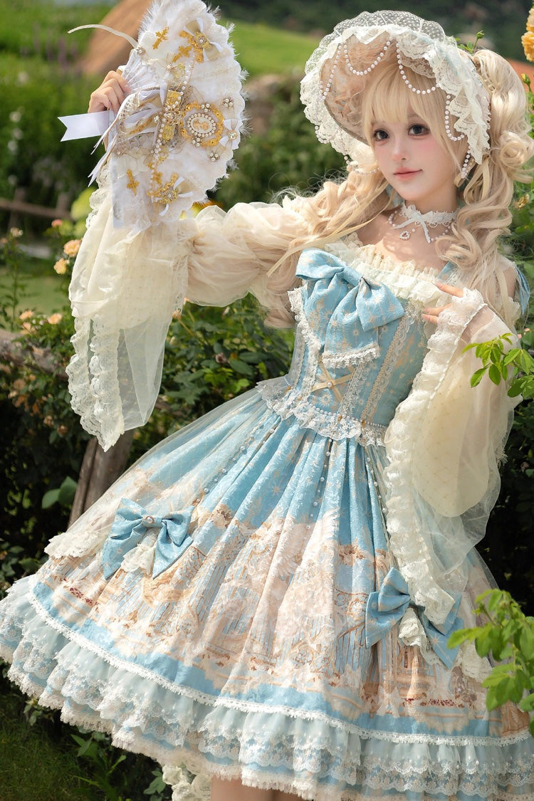 Blue [Unicorn] Print Sleeveless Multi-Layered Embroidery Bowknot Lace Sweet Lolita Jsk Dress