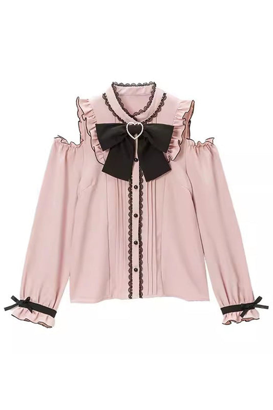 Off Shoulder Long Sleeves Bowknot Jirai Kei Japanese Lolita Blouse 3 Colors