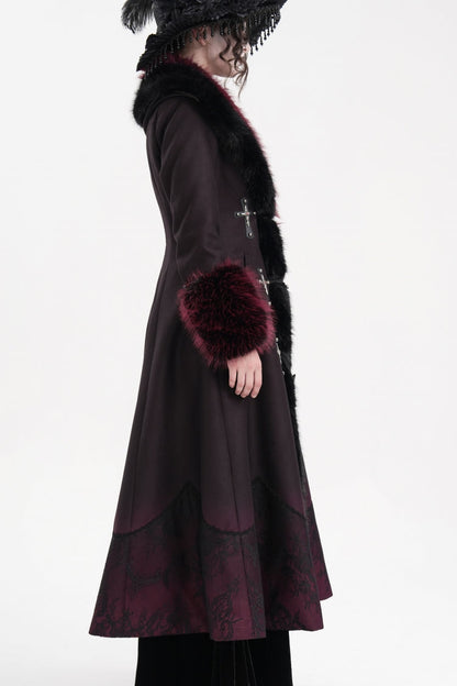 Black/Red Cross Long Sleeves Lace Women's Gothic Long Coat